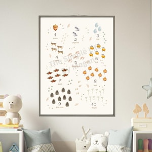 Tabla de números Woodland Theme / Woodland Creatures 123 Wall Art / Preschool Wall Art / Learning Posters / Number Activities Educational Poster