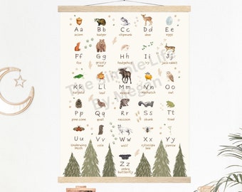 Woodland Alphabet Sign | Alphabet Poster |Woodland Theme Nursery|Educational Wall Art|Animal Alphabet|ABC Wall Art|Woodland Creatures