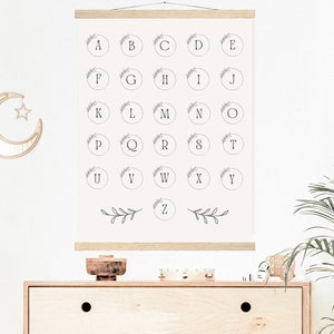 Wildblumen Alphabet | Waldland Alphabet Poster | ABC Wandkunst | Alphabet Wandbehang | Blumenalphabet | Englisches Alphabet | Baby Mädchen Wald