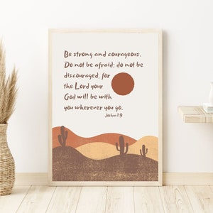 Joshua 1 9 Zeichen Kaktus druckbare Be Strong And Courageous|Boho Christian Art|Bibelvers Poster|Do Not Be Afraid Cactus Poster|Be Not Afraid