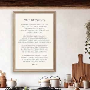 The Blessing Lyrics Wall Art | May The Lord Bless You And Keep You | Aaronic Blessing Prayer Poster | Numbers 6 24 26 Large Scripture Sign