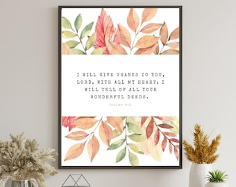 Herbst Blatt Schrift Kunstdruck | Erntedank Psalm 9: 1 (Digitaler Download)