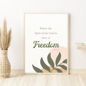 Faith Printable Holy Spirit 2 Corinthians 3 17 Scripture Sign | Boho Christian| Palm Branch Print| Christian Flower Wall Art| Spirit Lead Me