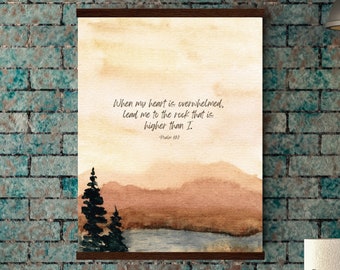 Psalm 61:2 Bible Verse Poster | Watercolor Christian Art
