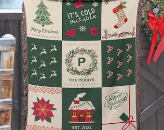 Family Christmas Last Name Blanket: Custom Family Woven Holiday Throw