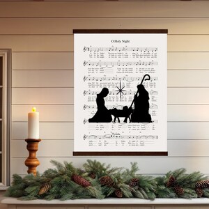 O Holy Night Sign Nativity Wall Art Christmas Hymn Sign|Christmas Carol Sheet Music Art|Lyric Wall Art| Christmas Mantel Large Wall Art Sign