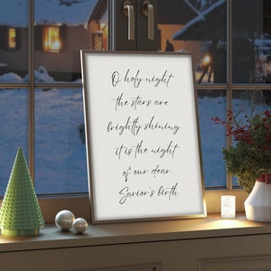 O Holy Night Sign Large Christmas Sign | Minimal Christmas Holiday Wall Hanging | Christian Holiday Xmas Poster| Christmas Carol Song Lyric