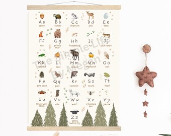 Woodland Alphabet Sign | Alphabet Poster |Woodland Theme Nursery|Educational Wall Art|Animal Alphabet|ABC Wall Art|Woodland Creatures