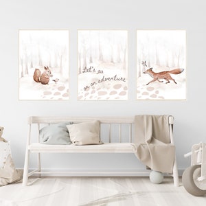 Woodland Creatures 3 Piece Wall Art Forest Nursery Decor| Adventure Nursery| Woodland Theme Baby Forest Animals | Forest Animal Prints