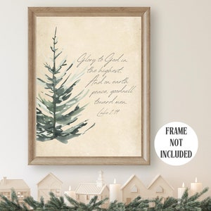 Glory To God Christmas Scripture | Peace On Earth Sign Large Christmas Sign | Luke 2 14 Holiday Mantel Decor | Goodwill Xmas Tree Print