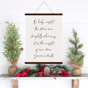 O Holy Night Sign Large Christmas Sign | Minimal Christmas Holiday Wall Hanging | Christian Holiday Xmas Poster| Christmas Carol Song Lyric
