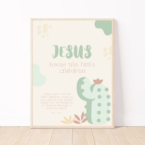Kaktus Poster Jesus Love Me Cactus Printable Matthew 19 14 | Lyrische Wandkunst | Christliches Kinderzimmer | Boho Christliche Kunst | Jesus und Kinder