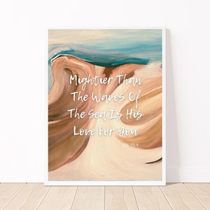 Psalm 93 4 Psalm Printable Waves Poster Poster Mightier Than The Waves Of The Sea |Scripture Watercolor|Ocean Waves Print Bible Verse Poster