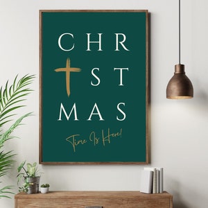 Christmas Time Large Christmas Sign | Minimal Christmas Holiday Wall Hanging|Christian Holiday Mantel Decor|Dark Green Wall Art Xmas Poster