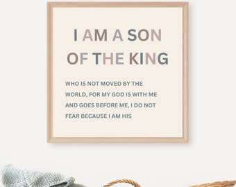 I Am A Son Of The King Christian Poster | Christian Baby Gift | Christian Nursery Bible Verse Poster | Baby Boy Scripture | Boy Baptism Gift