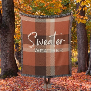 Orange Plaid Throw Blanket: Woven Autumn Decor (50x60&quot;)
