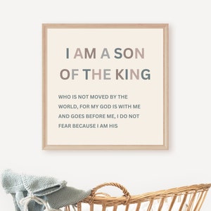 Ich bin ein Sohn des Königs Christian Poster | Christliche Baby-Geschenk | Christliches Kinderzimmer Bibelvers Poster | Baby Boy Schrift | Junge Taufe Geschenk