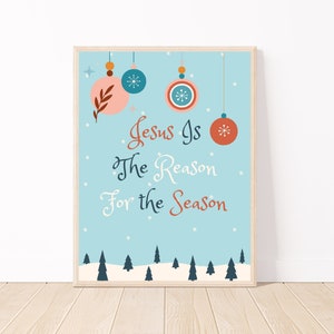Boho Christmas Print Merry Christmas Sign|Jesus Is The Reason For The Season Christian Holiday Wall Hanging|Large Christmas Sign|Mantel Sign