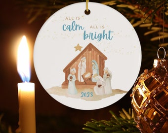 Kerststal Ornament | Stille Nacht Baby Jesus in Trog Ornament | Kerststal christelijke ornamenten | Heilig Familieornament | Boho-ornament