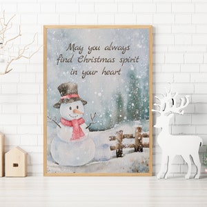 Snowman Wall Art Snowman Printable Large Christmas Sign | Watercolor Snowman Holiday Wall Hanging | Christmas Cheer | Retro Holiday Decor