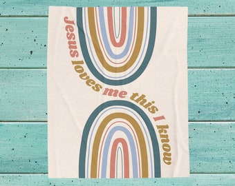 Jesus Loves Me Boho Baby Blanket: Christian Nursery Rainbow Blanket