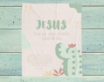 Jesus Loves Me Baby Blanket: Boho Cactus Christian Nursery
