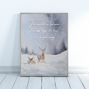 Acuarela de ciervo / Letrero navideño grande / Bosque nevado / Tapiz navideño / Arte navideño moderno / Repisa navideña / Obra de arte invernal / Póster navideño
