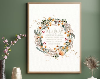 May The Lord Bless You And Keep You Scripture Sign Prayer Poster | Numbers 6 24 26 Sign| The Blessing Lyrics Wall Art|Song Lyric Worship Art