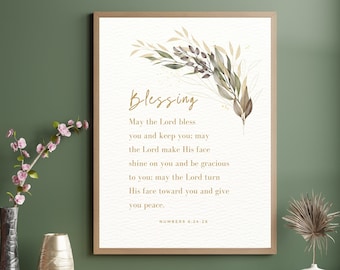 The Blessing Lyrics Wall Art| Numbers 6 24 26 Sign Scripture Poster |Aaronic Blessing|May The Lord Bless You And Keep You Bible Verse Poster