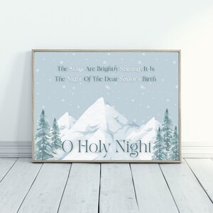 O Holy Night Sign Holiday Wall Hanging | Mountain Watercolor Large Christmas Sign | Watercolor Winter | Winter Landscape | Christian Holiday