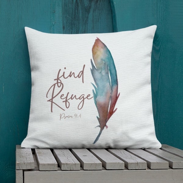 Psalms 91 Feather Pillow Bible Verse Pillow| Boho Christian Boho Decor Scripture Pillows |Trust In The Lord Feather Artwork Christian Pillow