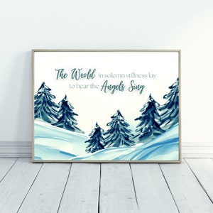 Cartel navideño grande de acuarela de pino/Arte navideño moderno/Bosque nevado/Obra de arte invernal/Póster navideño/Villancico navideño