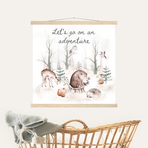 Decorazioni per la cameretta dei bambini della foresta con creature del bosco/ Cameretta dei bambini avventurosa/ Tema bosco Animali della foresta per bambini/ Cameretta dei bambini scandinava/ Stampe di animali della foresta