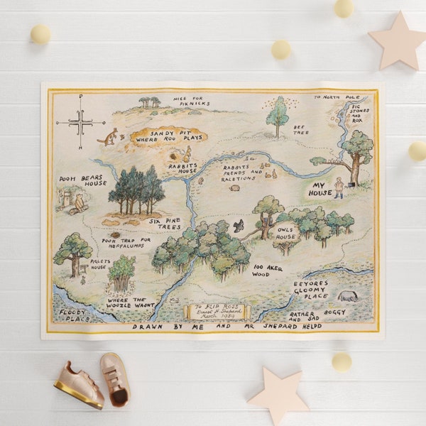 100 Acre Woods Map Velveteen Blanket| Whinnie The Pooh|Toddler Nap Blanket|Winnie the Pooh Baby|Winnie Pooh Decor|Baby Pooh|Security Blanket