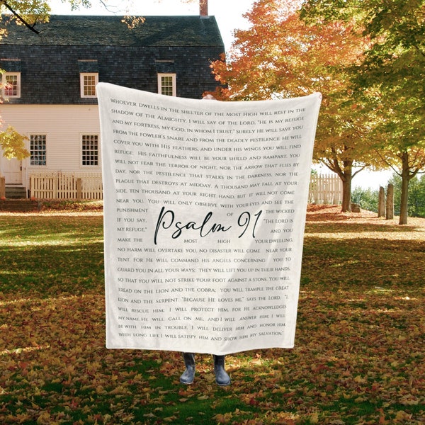 Psalm 91 Blanket| Psalms 91 Scripture Blanket Christian Blanket|Bible Verse Blanket| Baptism Blanket| Religious Blanket|Military Couple Gift