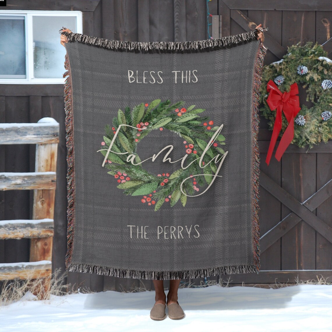 Last Name Blanket Blessing Blanket bless This House Family Etsy