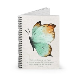 2 Corinthians 5 17 Prayer Journal | Butterfly Notebook | Christian Journal |New Creation|Bible Study Gift|Sermon Journal|Catholic Stationary