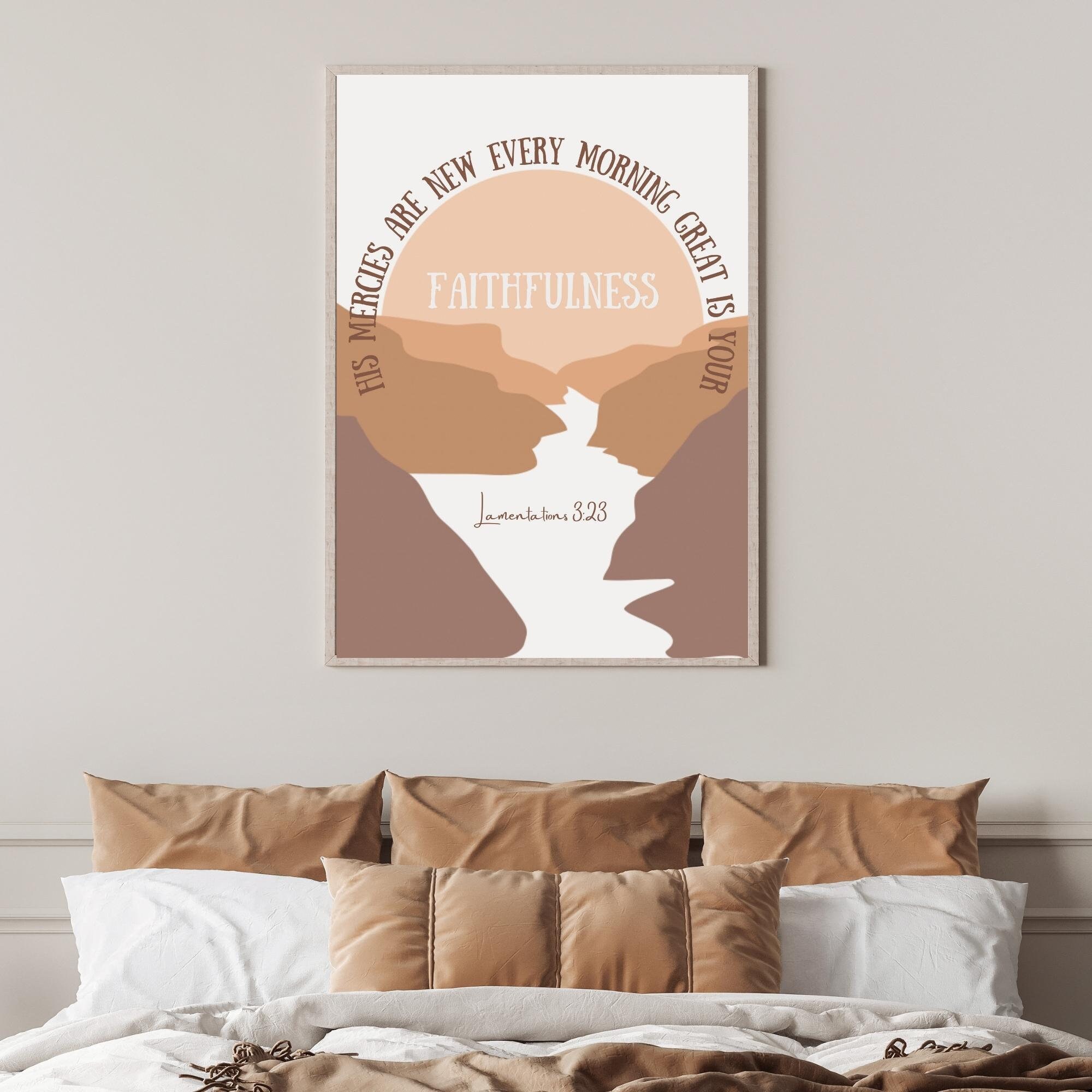 Lamentations 3 22 23 Faith Printable Boho Mountain Art Scripture Sign ...