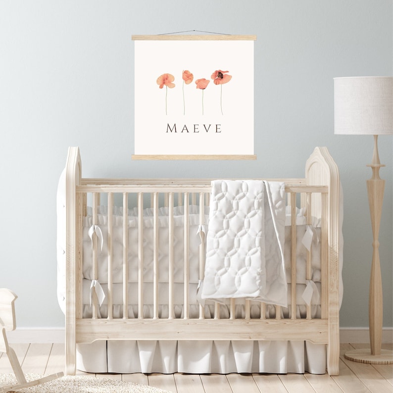Poppy Watercolor Baby Girl Name Sign Wildflower Nursery Name Above Crib