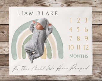 Custom Baby Milestone Blanket: Boho Rainbow, Christian Nursery