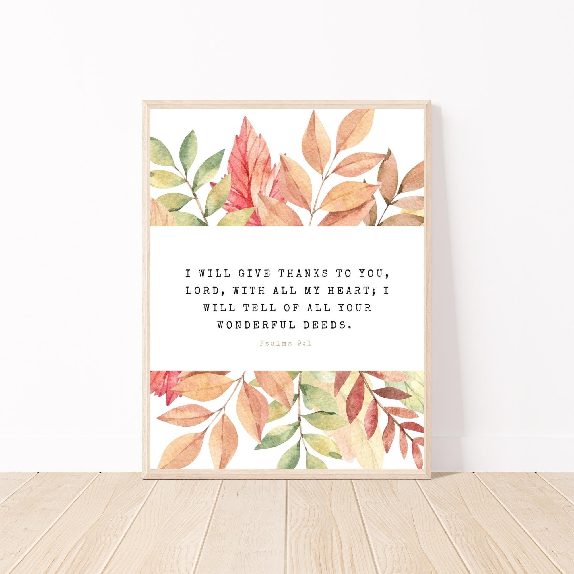 Fall Leaf Print Scripture Poster Psalm Printable| Give Thanks Sign ...