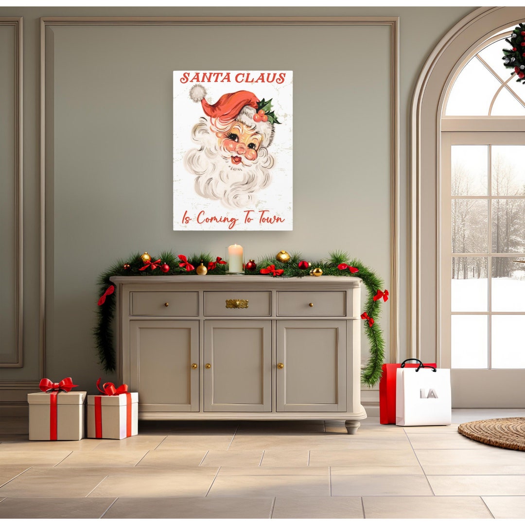 Vintage Santa Claus is Coming to Town Canvas Print: Nostalgic Christmas ...