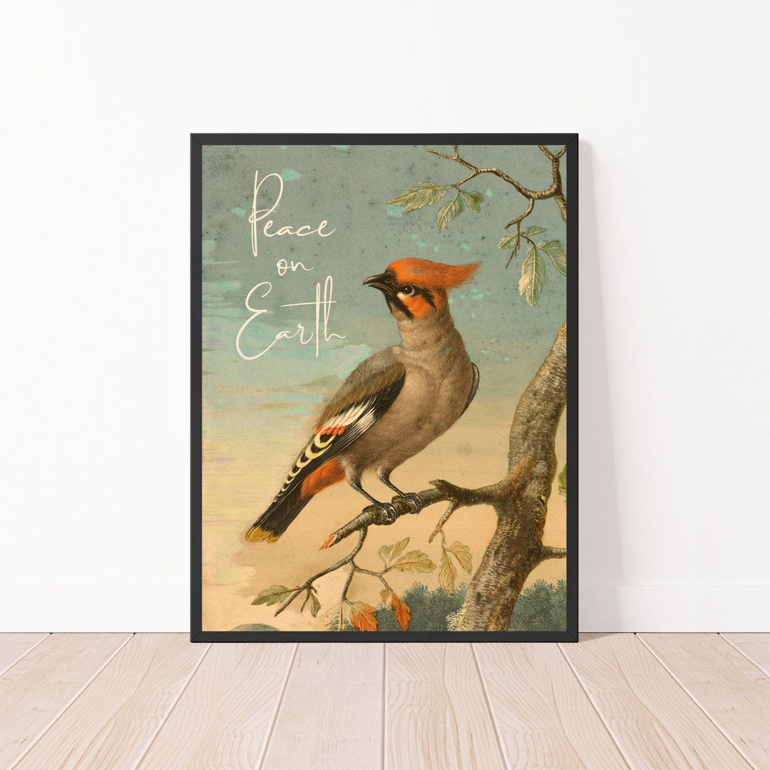Watercolor Cardinal Christmas Sign: Peace on Earth Holiday Wall Art ...