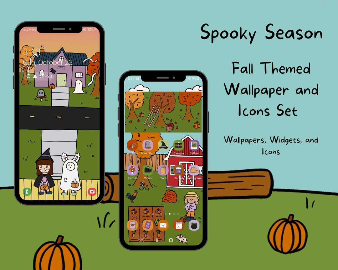 Fall Themed Phone Wallpaper Set, Cute Wallpaper, Cute Icons, Cute ...