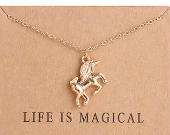 Necklace Unicorn Pendant with Clavicle Chain with Life is Magical Card