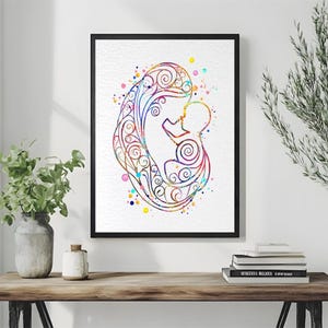 Mother and Baby Breastfeeding Watercolor Art Print Pregnancy Obstetrician Nursing Clinic Wall Hanging wall decor poster