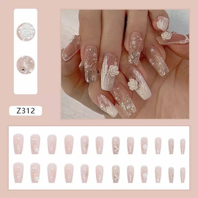 Ballet Nails 3D Raised Camellia Pearls Wearable Nailswholesale - Etsy