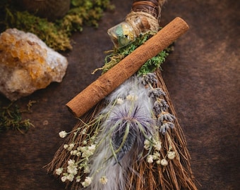 Besom with Mini Spell Bottle. Goodluck, Protection. Witchy Gift. Altar Broom. Pagan Decor. Spiritual Gift