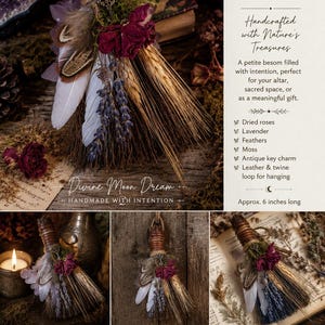 Nature's Keepsake Besom | Handmade Mini Botanical Broom | Cottagecore Woodland Decor | Dried Lavender & Rose | Nature Inspired Gift image 4