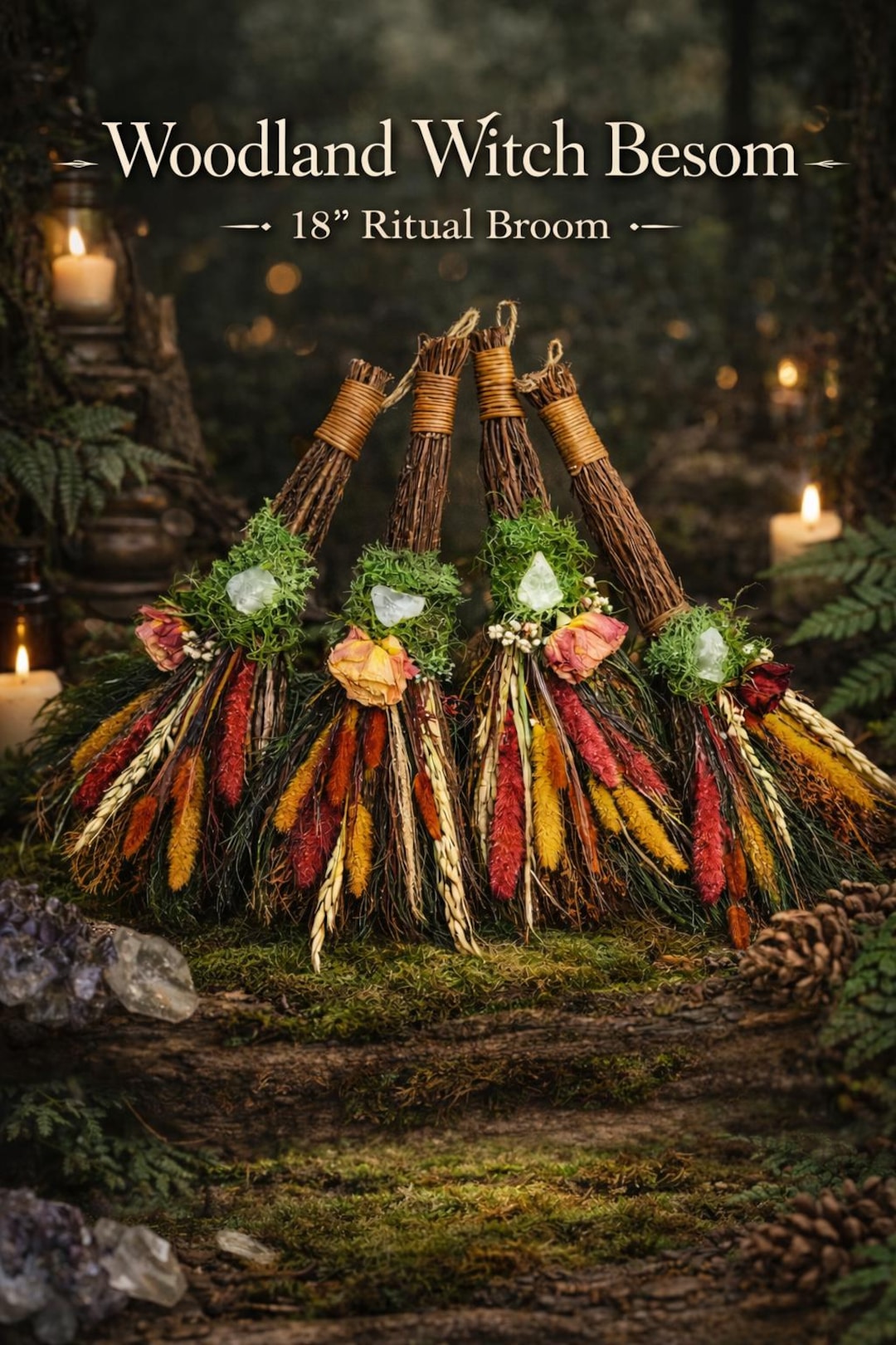 Cottage Witch Broom Besom With Raw Clear Quartz - 18 Inch Handmade ...